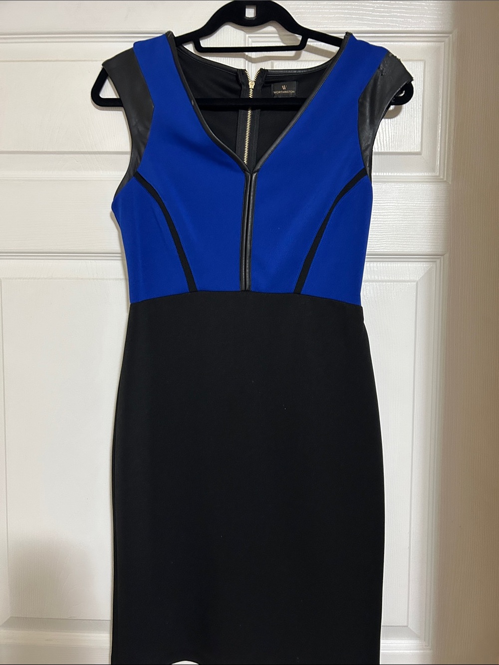 Worthington Blue and Black Colorblock Midi Sheath Dress